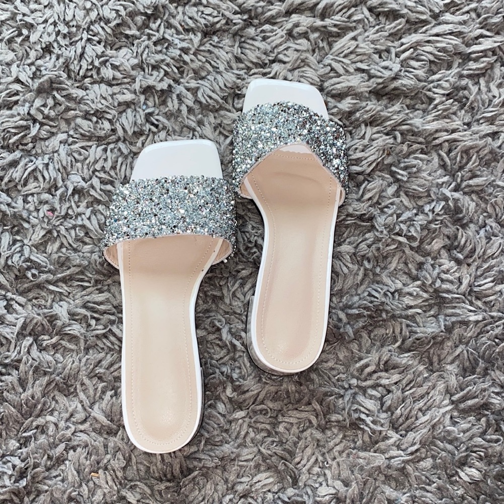 White Low Heels. Sparkly accent.